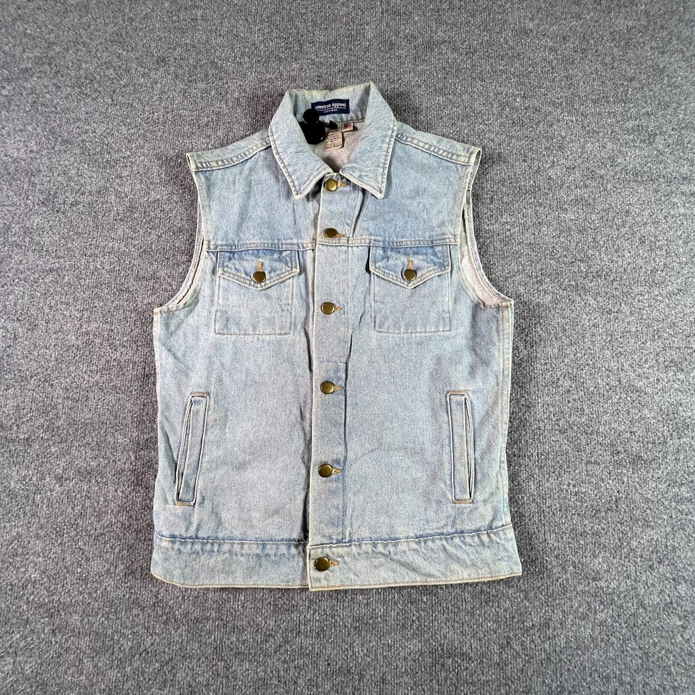 American Apparel Vest Mens XS Blue Denim Button Front Motorcycle Biker Y2K Retro